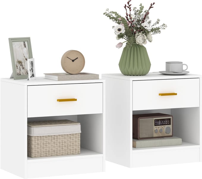 HOMCOM set van 2 tafels, nachtkastje, nachtkastje met 2 laden en open planken, gouden handgreep, moderne stijl, bankstuk