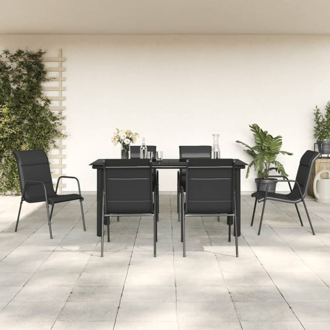 vidaXL - 7-delige - Tuinset - textileen - en - staal - zwart