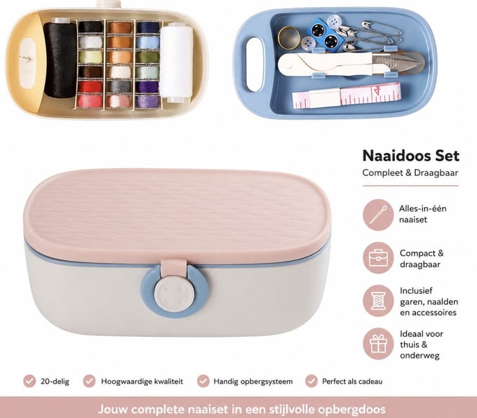 BSS® Naaidoos Opbergbox – Complete Draagbare Naaiset met Compartimenten en Naaibenodigdheden - Roze