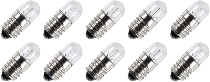 Signaallamp E10 6V 0.3W - 50 mAh - 10 stuks - T9 Gloeilamp Ø9mm - 23mm - 2500K - Dimbaar