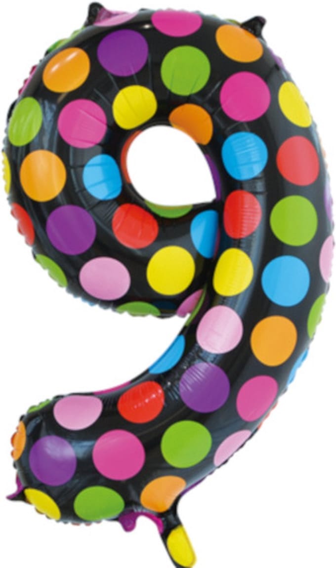 Folie Ballon Cijfer 9 Stippen XL 86cm