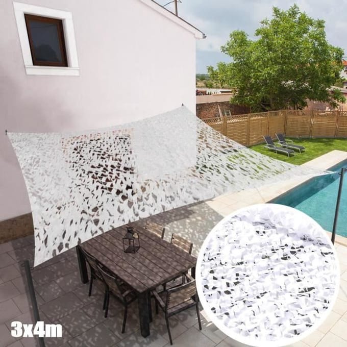 Zonneschermdoek, wit camouflagepatroon, rechthoekig, 3x4 meter, UV-bescherming