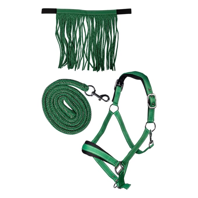 HKM - Halsterset Lilly - Inclusief Vliegenfrontriem - Groen - Maat Cob