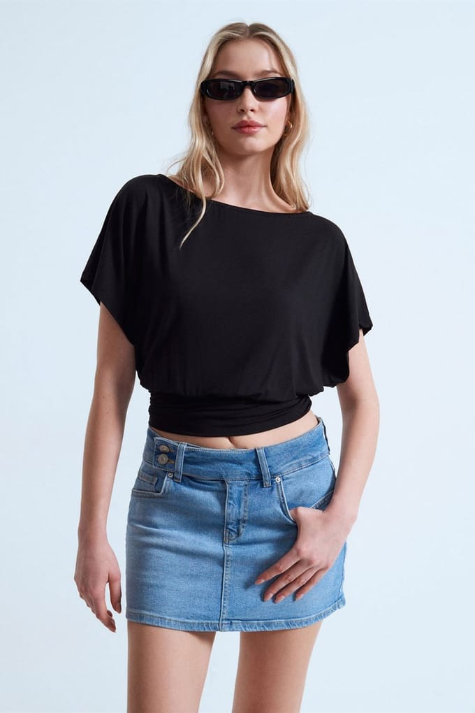 Dames Modal Blend Uitsnijding Crew Neck Blouse
