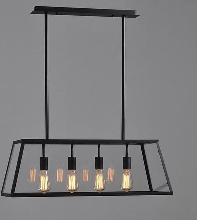 Vintage Industrieel Hanglamp - Glas - Metaal - 4 Lichts - 78 cm - Zwart