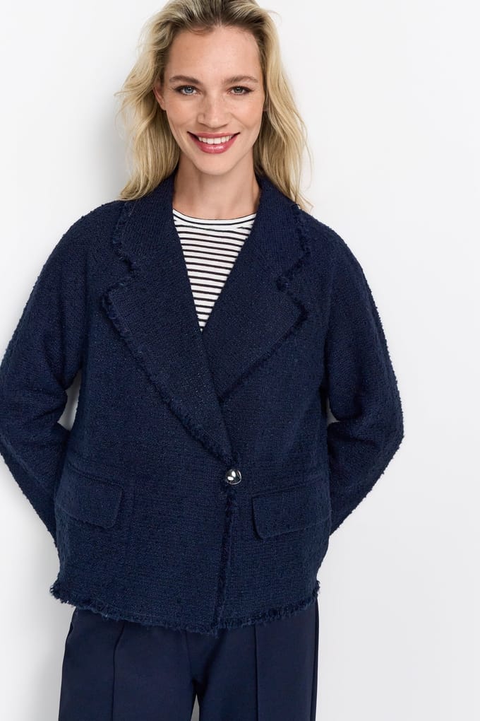 Rich & Royal Boucle Jacket Double Breasted Midnight Blue Taglia: 38 | Blazers Outlet | Donna | Blu