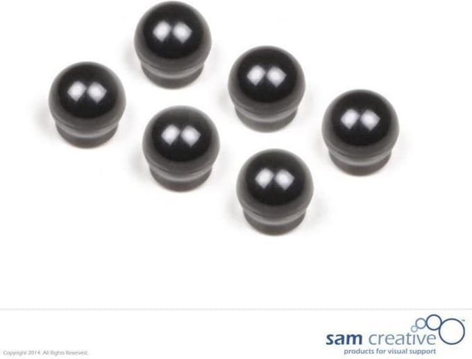Sam Creative Whiteboard Magneten - Bol - 15 mm - Zwart - 6 stuks - Magneten