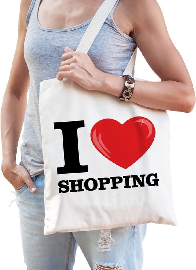 Katoenen tasje I love shopping