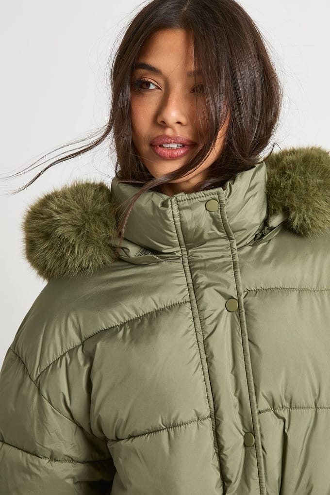boohoo Dames Parka met nepbontaccent | Khaki | Maat: 8