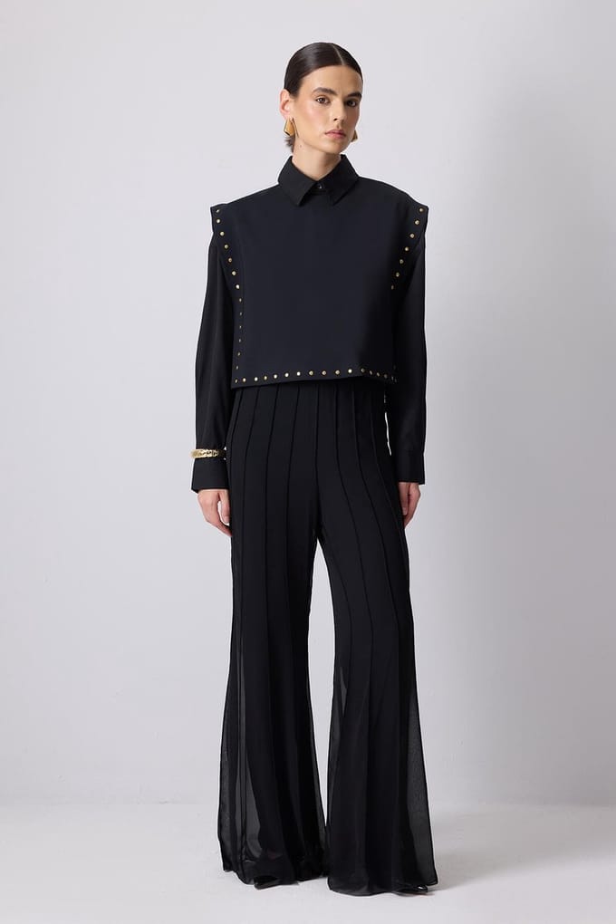 Touché Privé - Korte blouse met studs - Zwart - Dames