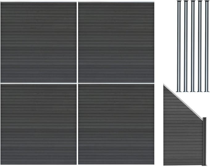Composiet tuinschermset - grijs - 185x772cm - met led-verlichting