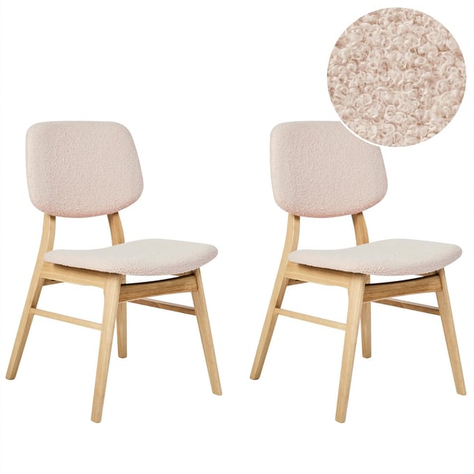 ELAINE- Eetkamerstoel set van 2 - Lichtbeige - Licht hout/Bouclé