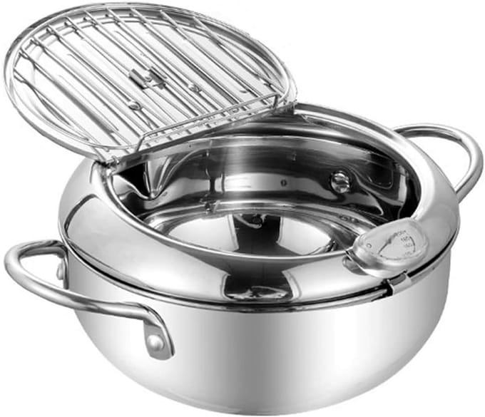RVS Frituurpan 2.5L met Deksel, Thermometer en Afdruiprek