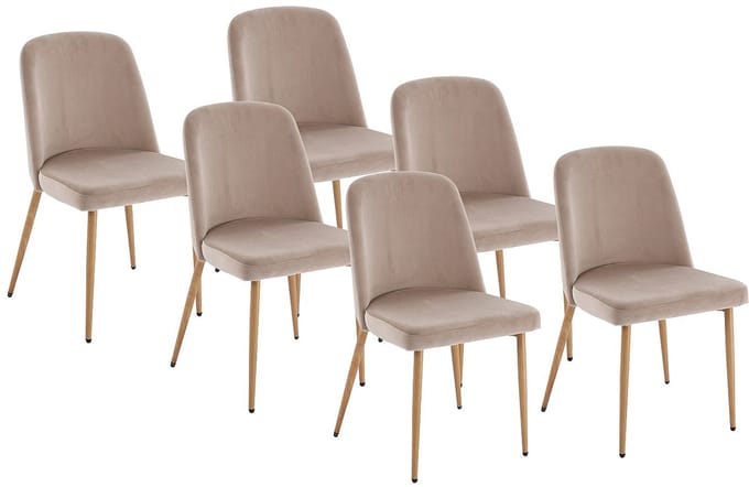 Vente-unique Set van 6 stoelen van fluweel en metaal met houteffect - Beige - MINAGRI