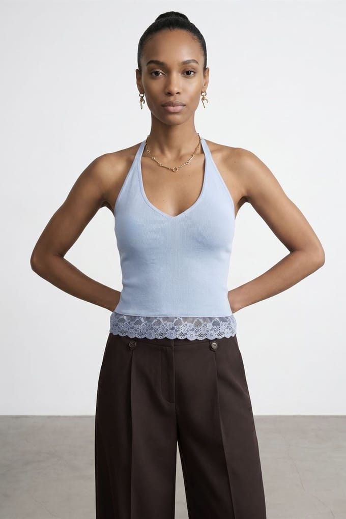 Mouwloze Geribbelde Haltertop Blouse
