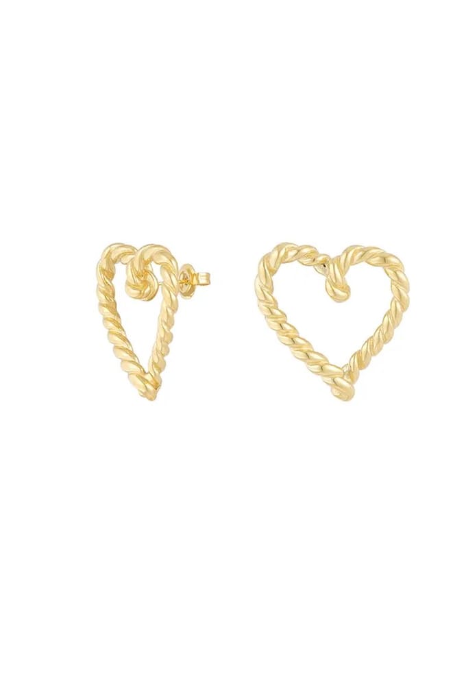 Gedraaide hart oorbellen - studs - statement - goud - hartjes - hart - yehwang - dames - stainless steel sieraden - sieraad