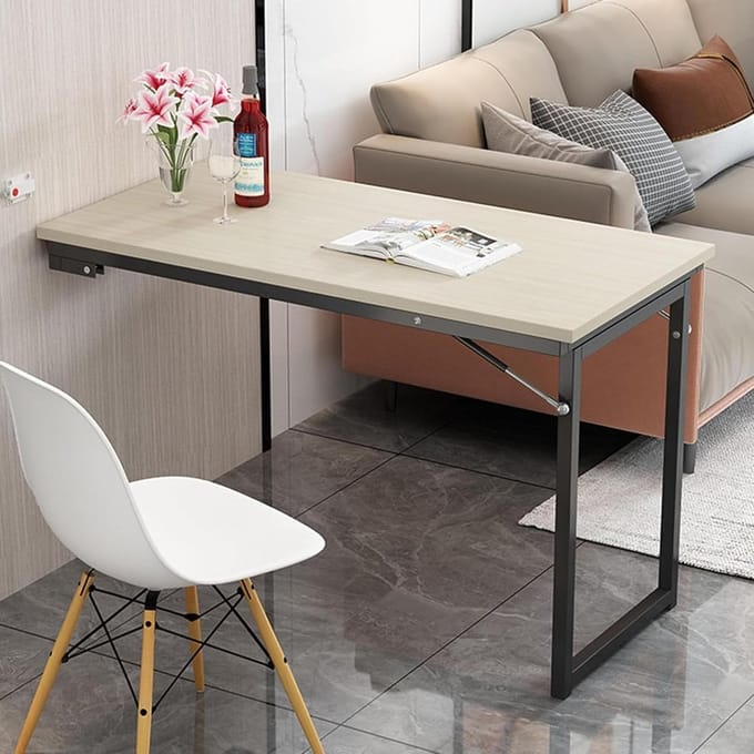 Klaptafel - Wandbureau - Ruimtebesparend werken - Inklapbaar ontwerp - 90x60x75cm - Wit