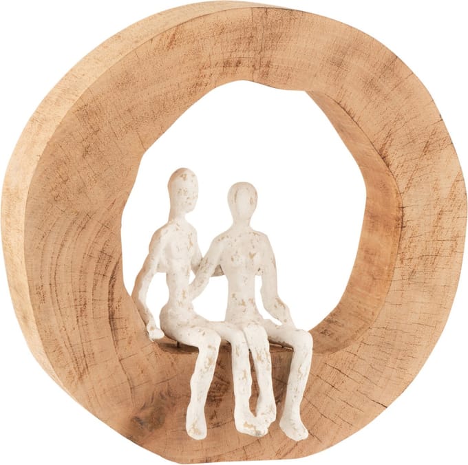 J-Line decoratie Figuur Koppel Zit - hout/aluminium - naturel/wit