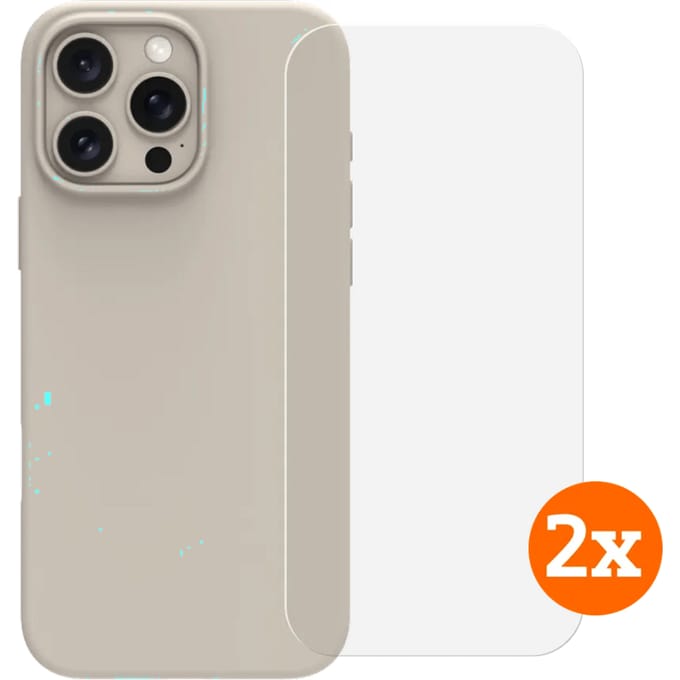 BlueBuilt Back Cover iPhone 16 Pro Max Beige + Screenprotector Glas Duo Pack