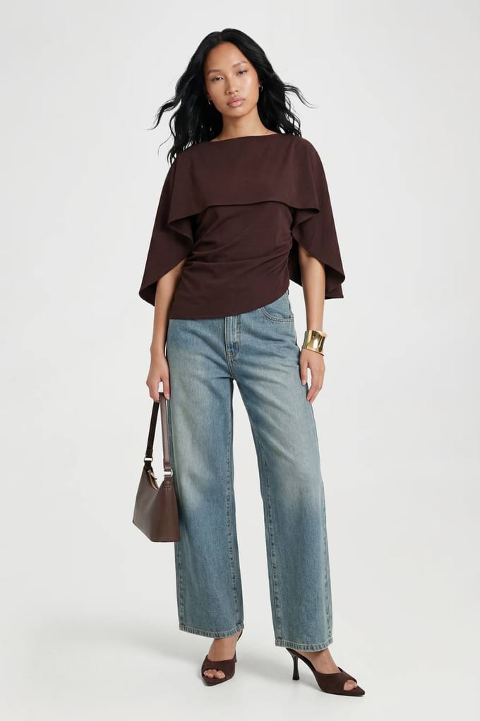 boohoo Dames Top Met Cape Overlay | Bruin | Maat: 44
