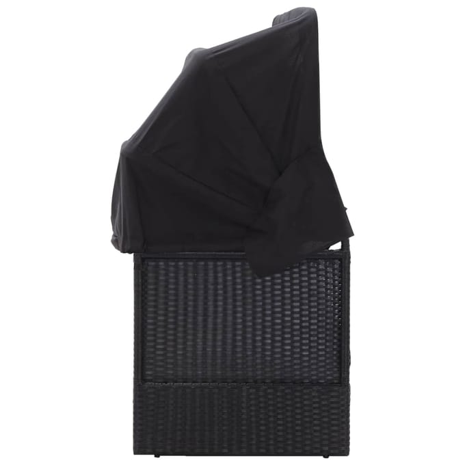 vidaXL - Loungebank - met - luifel - poly - rattan - zwart