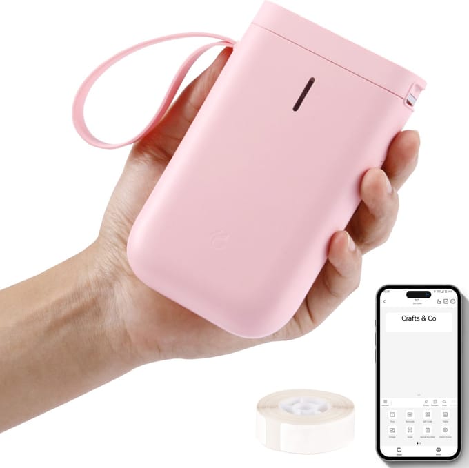 Labelprinter met App - Bluetooth - Draadloos - Labelmaker - Labelwriter - Met App - Roze - Crafts&Co