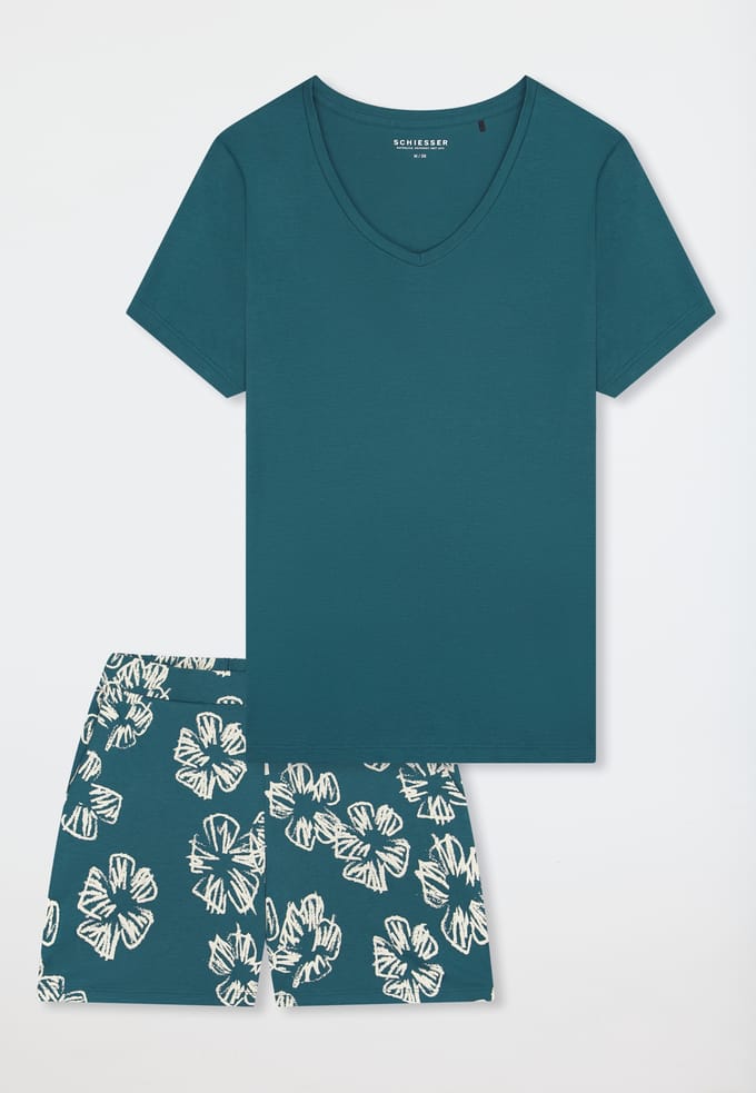 Pyjama korte interlock bloemen groen - Modern Nightwear 48