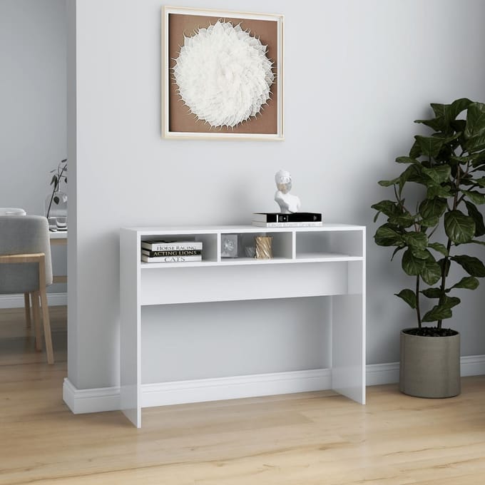 vidaXL - Wandtafel - 105x30x80 - cm - bewerkt - hout - hoogglans - wit