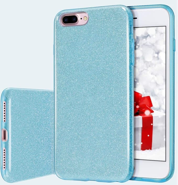 Backcover Hoesje Geschikt voor: iPhone 7 Plus / 8 Plus Glitters Siliconen TPU Case Blauw - BlingBling Cover