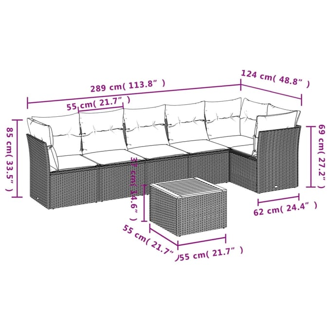 vidaXL - 7-delige - Loungeset - met - kussens - poly - rattan - beige