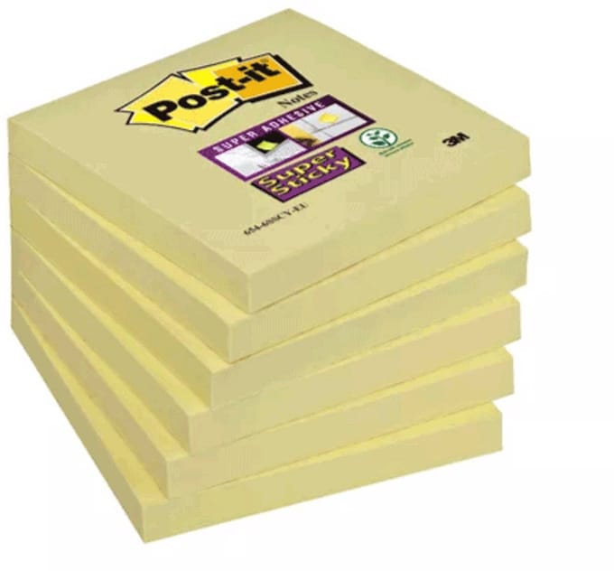 6 Post-It blokjes geel 76*76mm 90vel