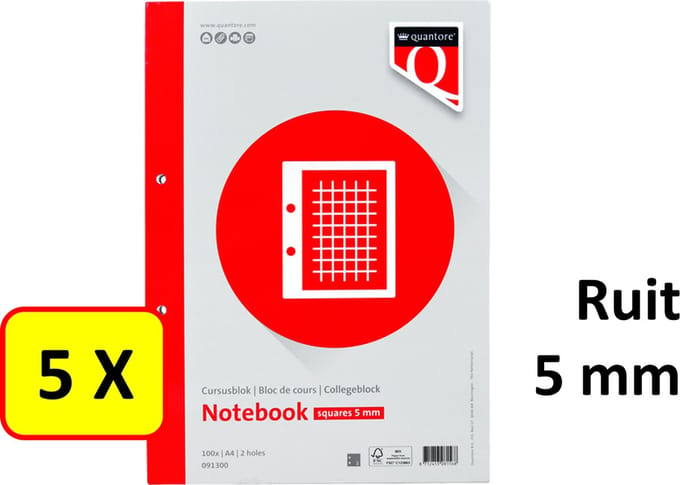 Cursusblok quantore a4 80gr ruit 5mm be | 5 stuks