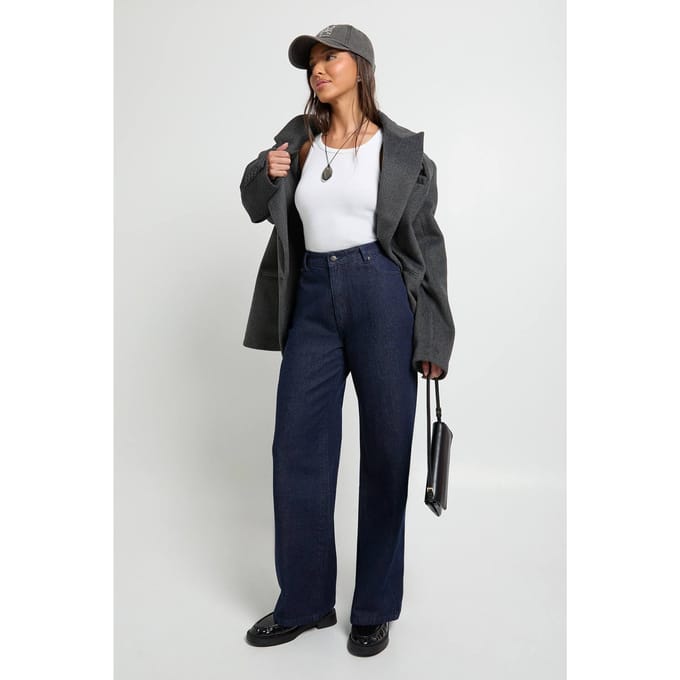 boohoo Dames Hoge Taille Wijde Pijpen Jeans | Indigo | Maat: 10