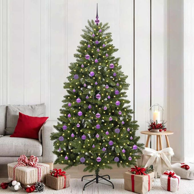 vidaXL - Kunstkerstboom - 210 - cm - 300 - LED's - Warmwit - PVC - en - Staal - Groen