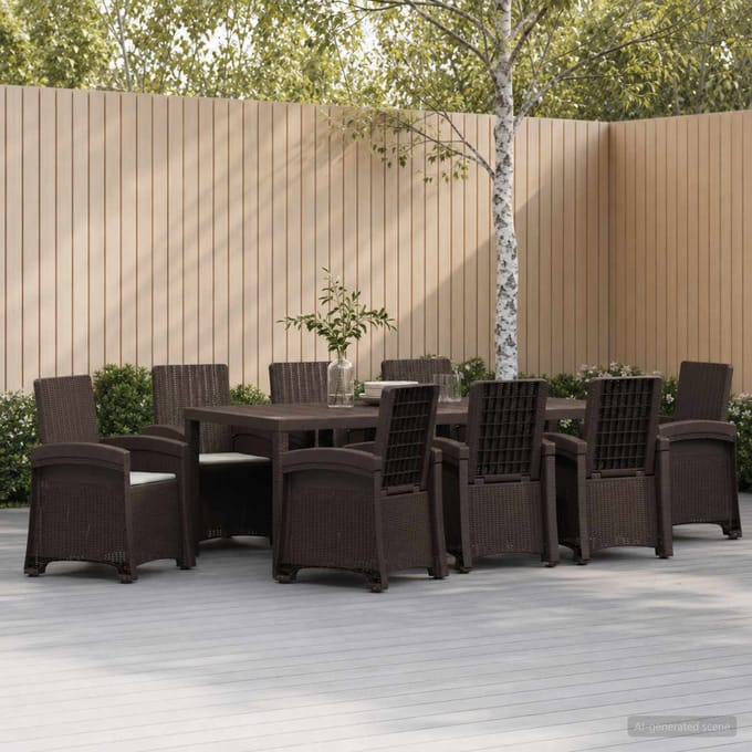 vidaXL - Tuin - Eettafel - Set - 9 - st - Bruin - en - lichtgrijs - PP