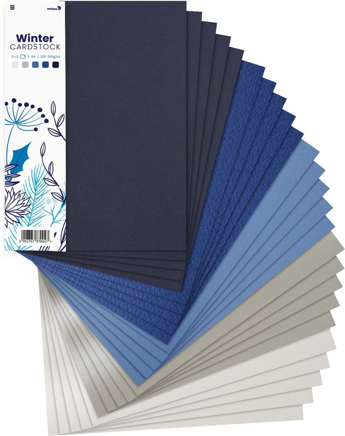 Netuno - set Bristol-karton in winterkleuren - 5x5 - A4 - 21 x 29,7 cm - 25 vellen