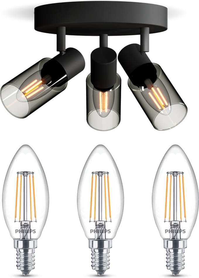 Philips Palms Opbouwspot (Zwart) - Warmwit Licht - Plafondspot met 3 Lichtpunten - E14 - Niet Dimbaar