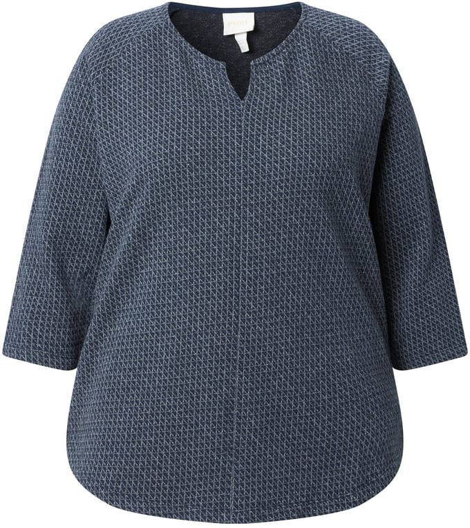 Ulla Popken - Dames - Jacquard sweatshirt ronde hals 3/4-mouwen - Marine - Maat 42+