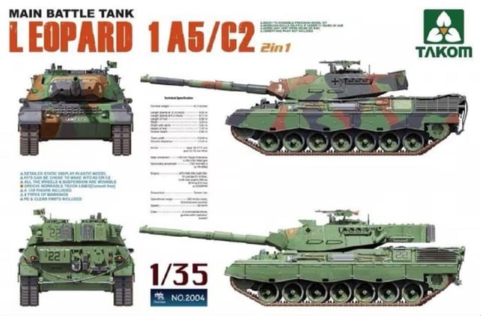 Takom Modelbouwpakket Militaire voertuigen - 2004 Main Battle Tank Leopard 1 A5/C2 Plastic - 1:35 - Modelbouw