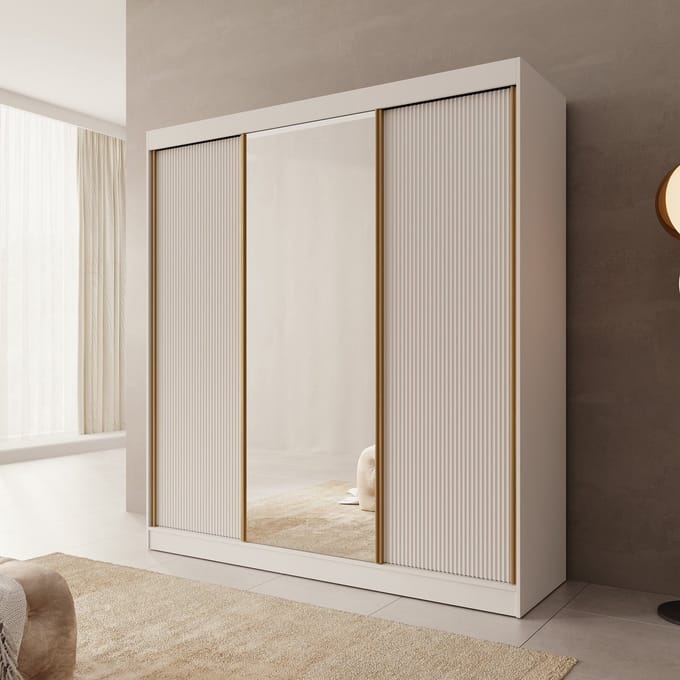 Meubella - Tavares - Kledingkast 3 schuifdeuren - Wit - 200x60x216 cm
