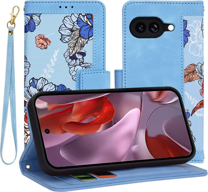 Hoesje geschikt voor Google Pixel 9a - Techsuit FlipCraft Book Wallet Case met koord - Vibrant Blue