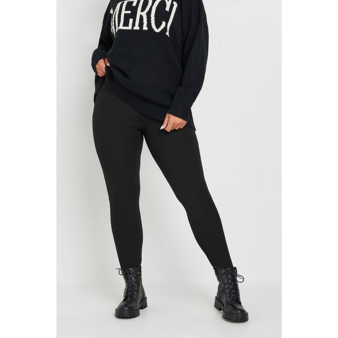 Yours Geribbelde Legging In Zwart Size 44