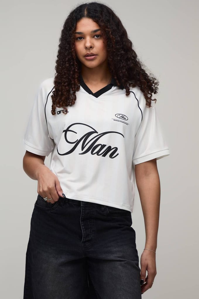 Gecropte Men's Print Voetbal Top | Ecru | Size XL
