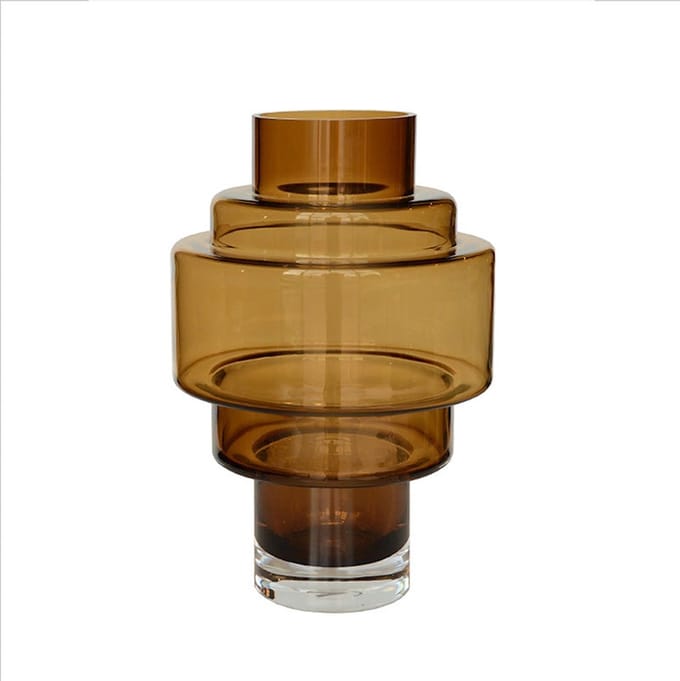 Vaas Kasai | Cognac | Mondgeblazen glas | Uniek design | Ø23 x H35 cm