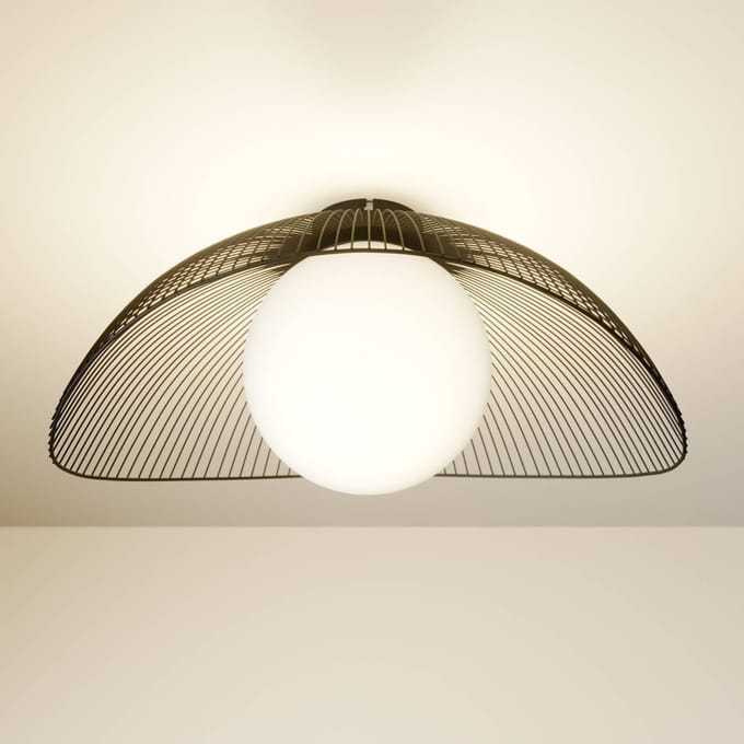 Lindby - plafondlamp - 1licht - Staal, glas - H: 23.5 cm - E27 - zwart, wit