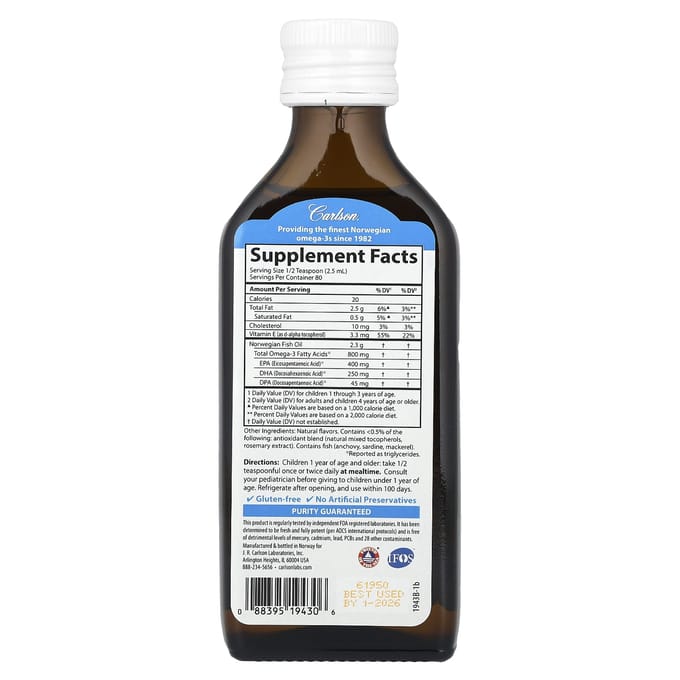 Kinderen, Noors, Premium Visolie, Just Peachie, 800Mg, 200Ml(6.7 fl oz)
