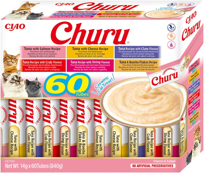 Inaba Ciao Churu Creamy Puree Liquid Kattensnack Kip variëteiten 60x14g