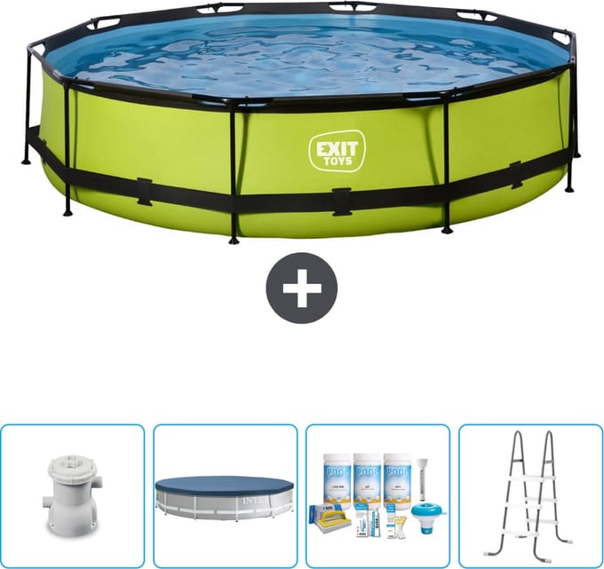 EXIT Rond Lime Frame Zwembad - 360 x 76 cm - Inclusief Pomp Afdekzeil - Onderhoudspakket - Ladder - Nu extra voordelig