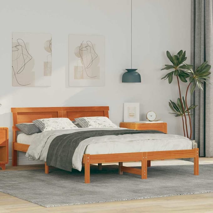 vidaXL - Bedframe - Wasbruin - 135 - x - 190 - cm - Massief - grenenhout