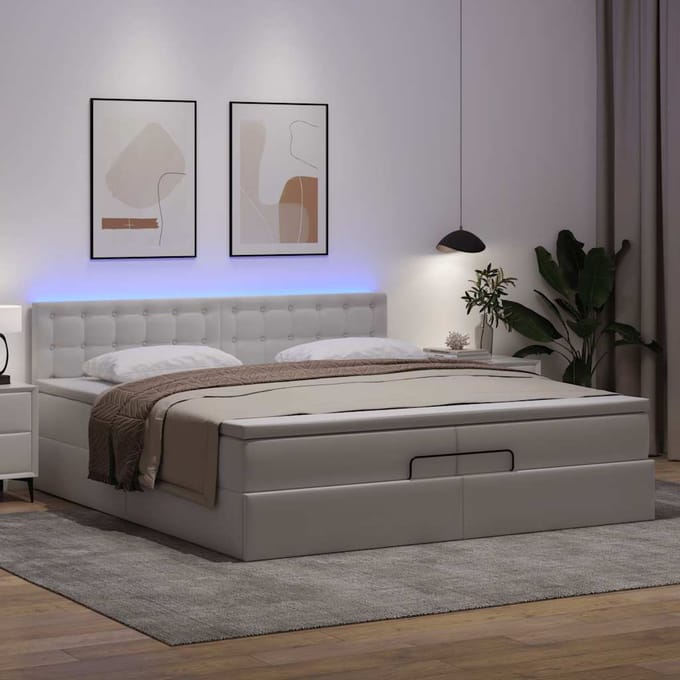 vidaXL - Ottoman - bed - met - matrassen - en - LED's - 200x200cm - kunstleer